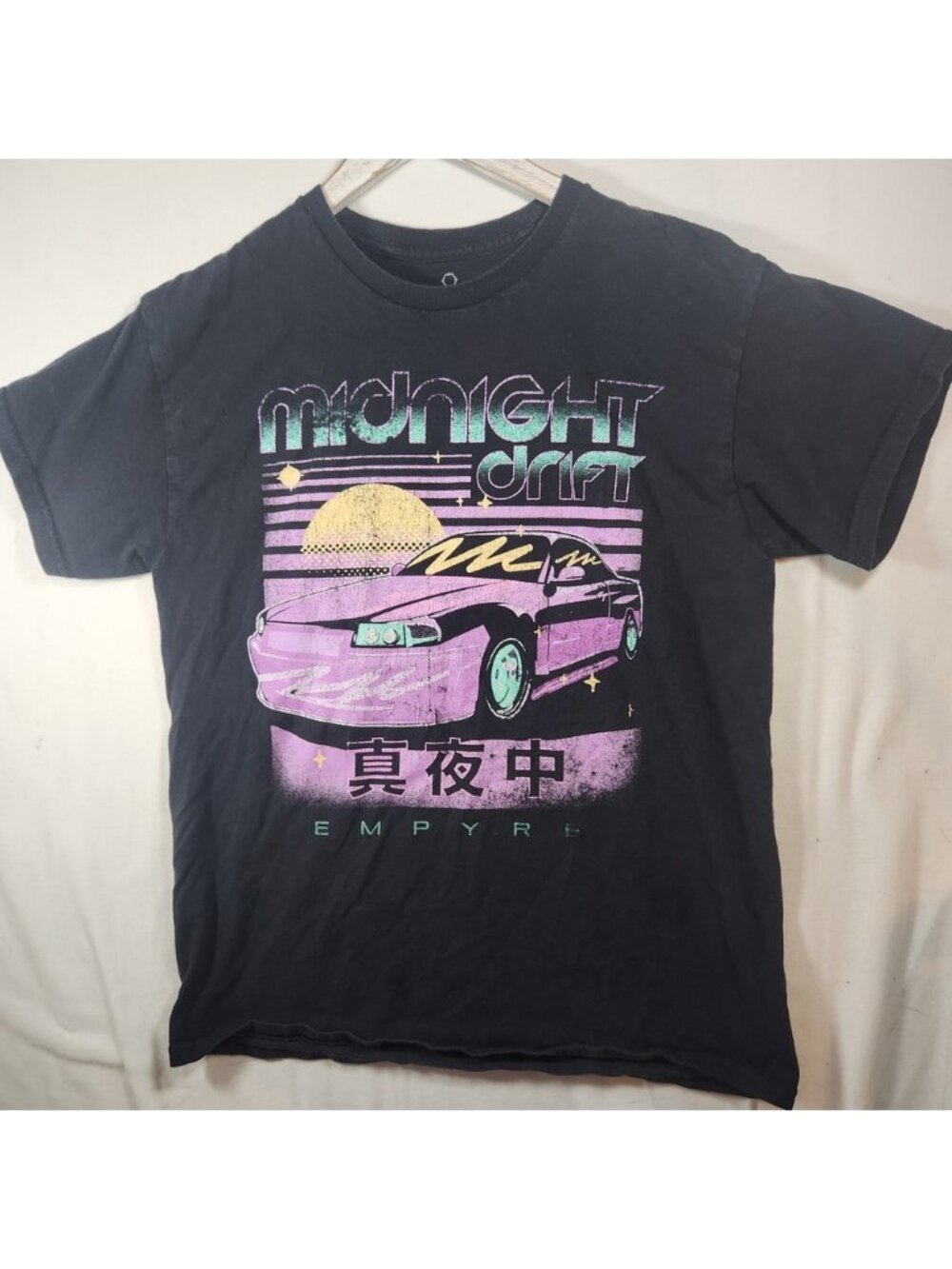 Empyre Midnight Drift Graphic T-Shirt Mens Medium Black Retro Car Vaporwave Tee